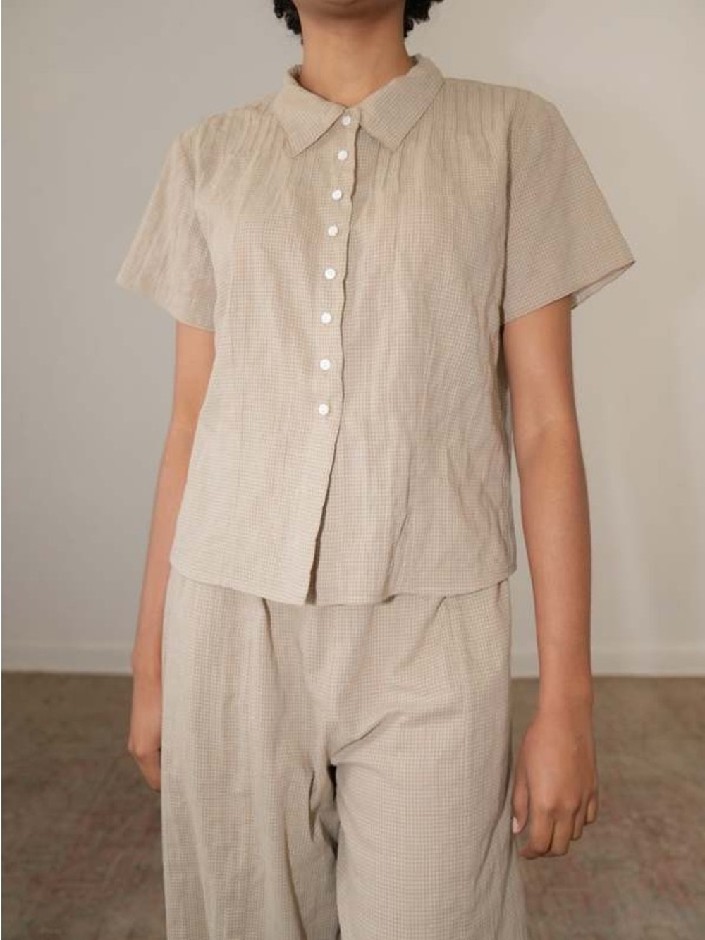 NWOT Zii Ropa Mel Blouse in Gilles Mini Check Beige size M